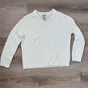 Vintage 90s Classic Elements Cream Fuzzy Soft Cable Knit Sweater